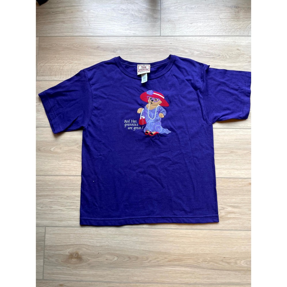 Top Stitch Morning Sun Red Hat Grannies Are Great Purple T-Shirt Medium USA Made